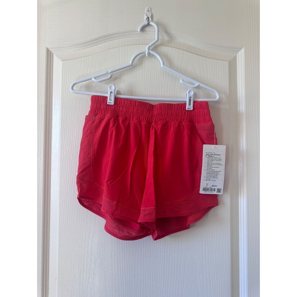 NWT Lululemon Hotty Hot HR Short 4" Mesh Carnation Red Size 6